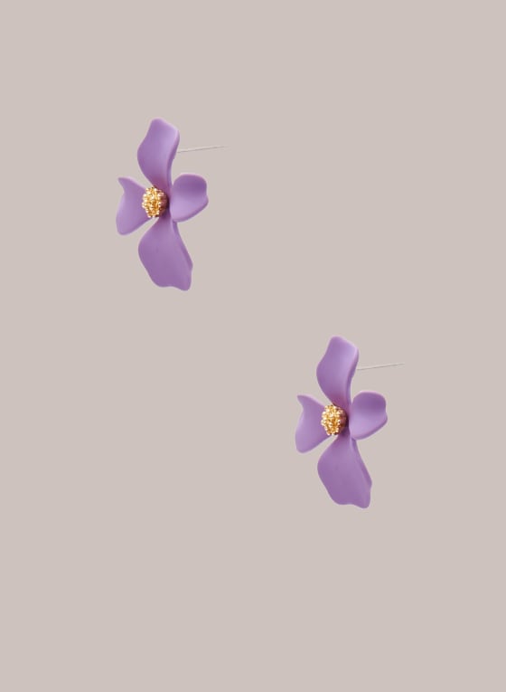 Flower Button Earrings, Lilac
