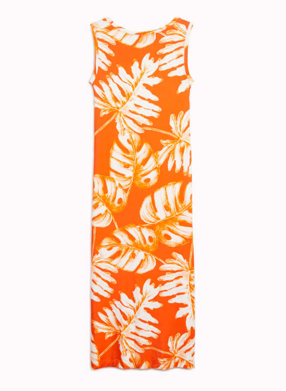 Robe en jersey à motif feuilles de palmier, Motif orange