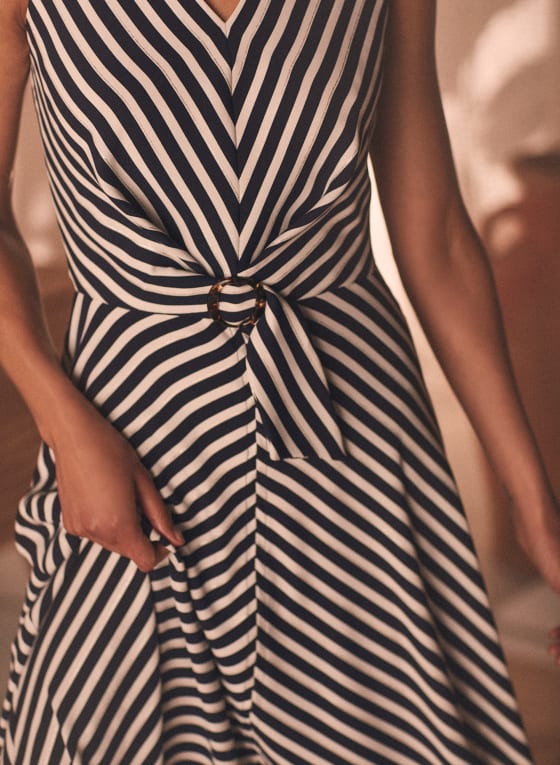 Joseph Ribkoff - Stripe Print Midi Dress, Navy & White