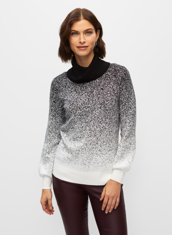 Cowl Neck Sweater, Black & White