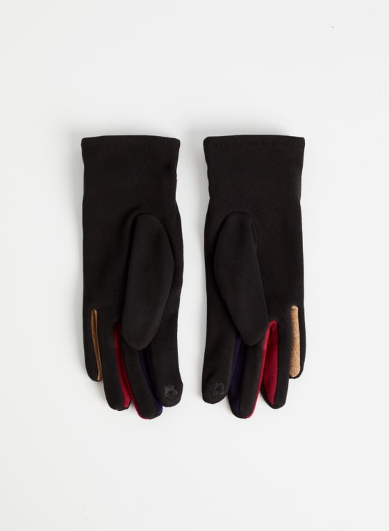 Multi-Coloured Faux Suede Gloves, Black