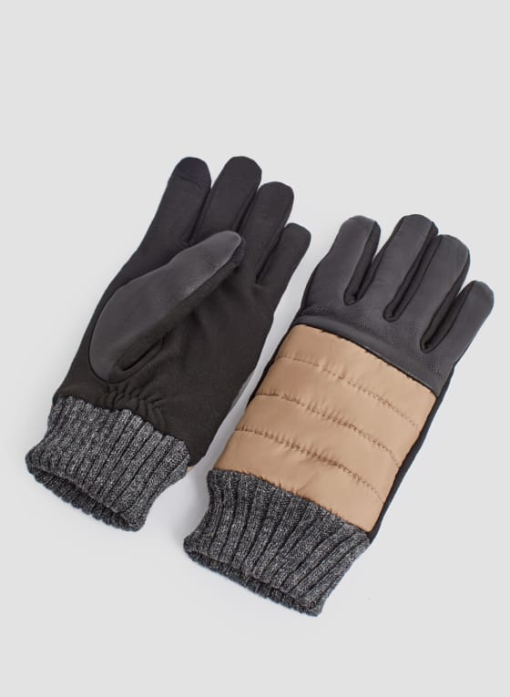 Quilted Two Tone Gloves, Khaki