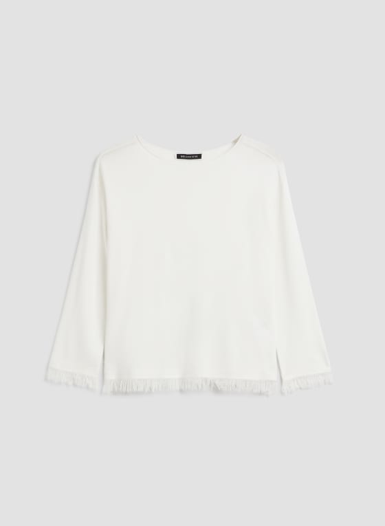 Frayed Hem Sweater, Ivory