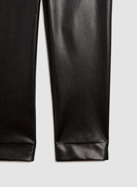 Vegan Leather Straight Leg Pants, Black