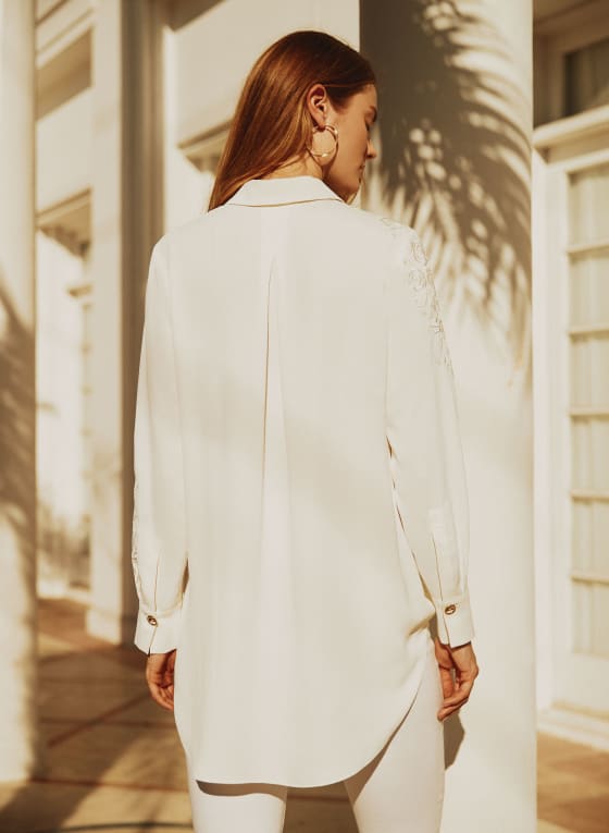 Long Sleeve Embroidered Tunic, Ivory