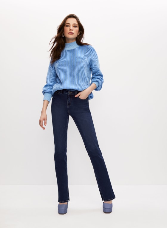 Two Tone Mock Neck Sweater, Blue