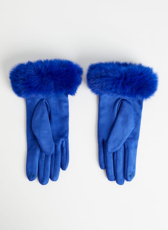 Faux Fur Gloves, Cool Blue