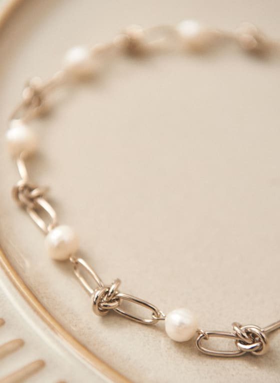Collier à perles et nœuds, Blanc perle