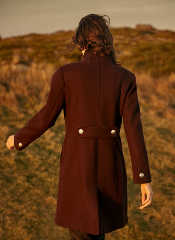 Manteau à col montant en laine mélangée, Prune