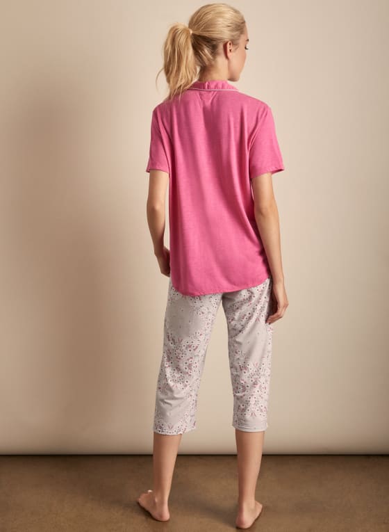Claudel Lingerie - Shirt & Capri Pyjama Set, Pink Passion