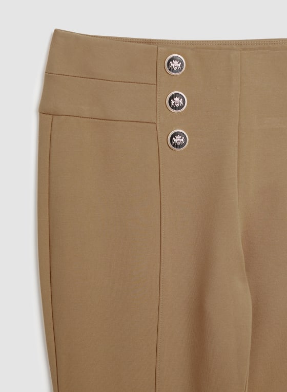 Madison Button Detail Pull-On Pants, Amber