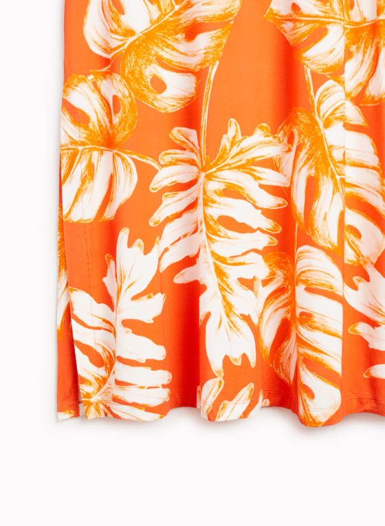 Robe en jersey à motif feuilles de palmier, Motif orange