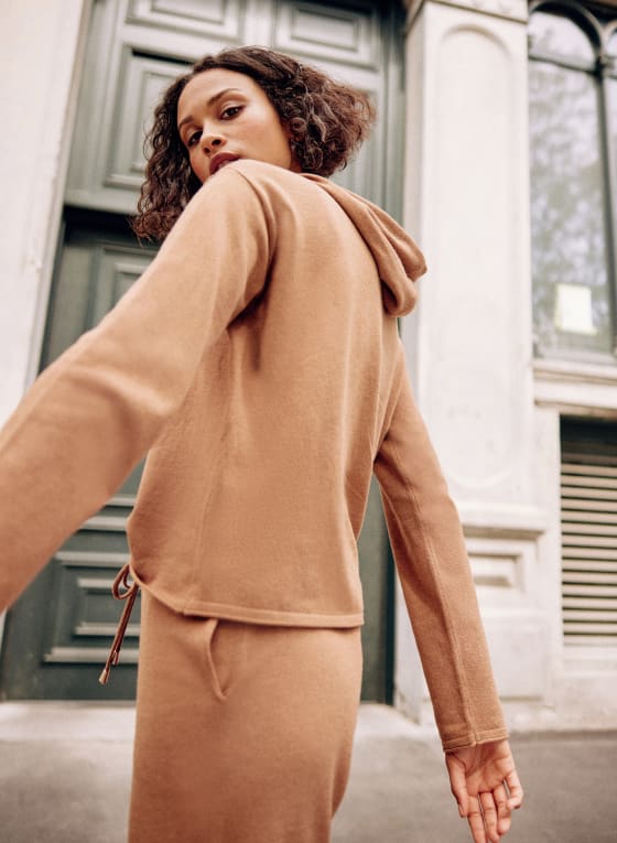 Hooded Knit Sweater, Camel