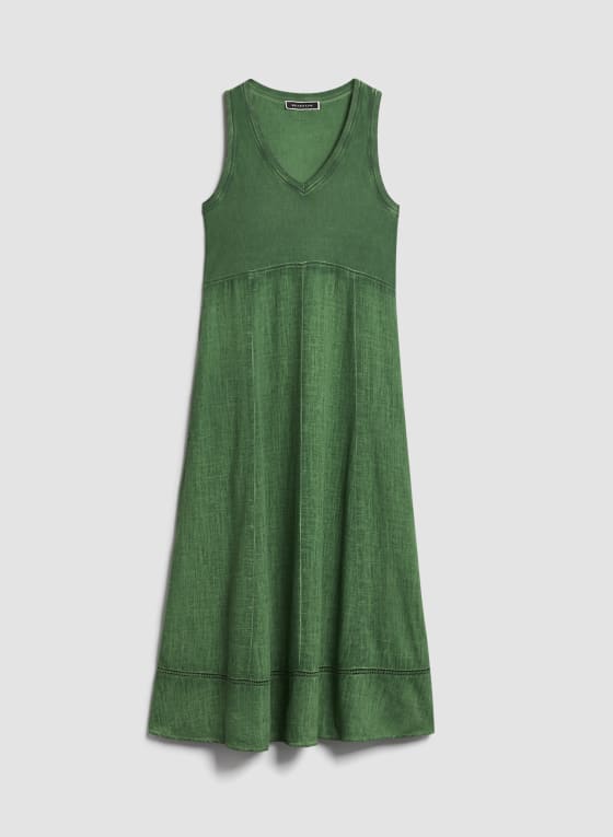 Robe en coton à détails côtelés et brodés, Vert pomme