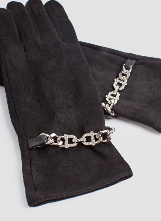 Chain Detail Gloves, Black