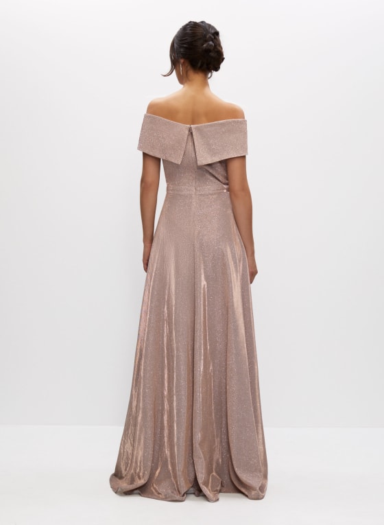 BA Nites - Off-the-Shoulder Glitter Gown, Peony Pink