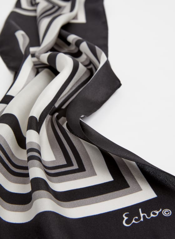 Foulard en soie à motif géométrique, Noir et blanc