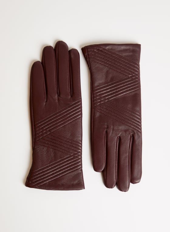 Zigzag Detail Leather Gloves, Fuchsia