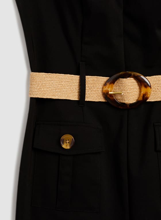 Robe à poches boutonnées et ceinture, Noir